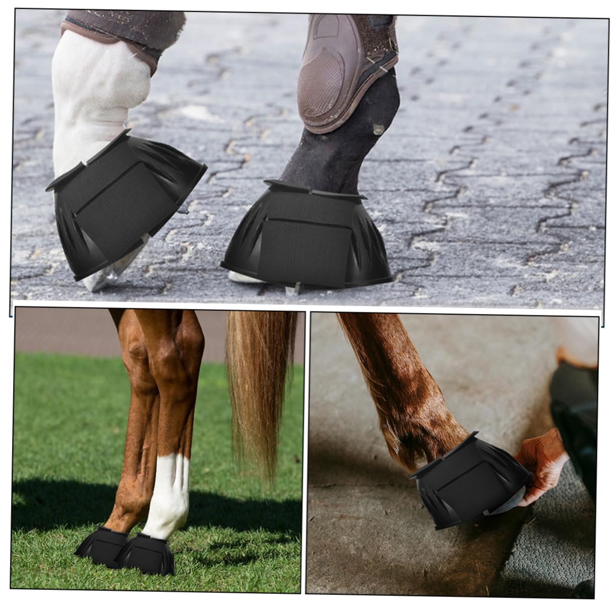 Pferdeglockenstiefel mit Anti Rutsch Schutz, 4 Stück aus Gummi, Schwarz