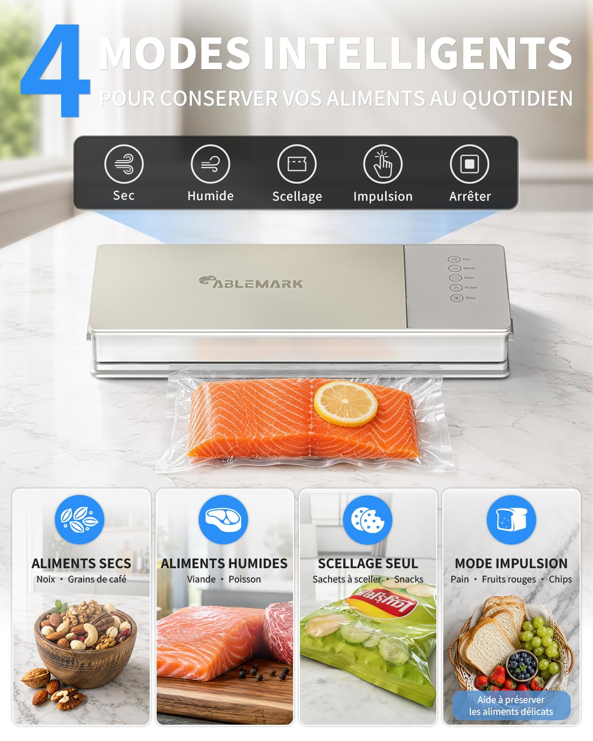 Machine Sous Vide Alimentaire, Soudure 30 cm, Sec et Humide