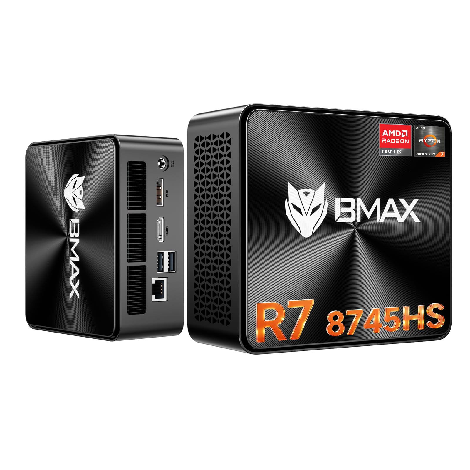 BMAX Mini PC AMD Ryzen 7 8745HS (bis 4,9 GHz), Radeon 780M Grafik, 16GB DDR5, 512GB PCIe 4.0 SSD 【Auf 256 GB + 4 TB erweiterbar​】Triple Display, WiFi 6, BT, 2.5G LAN Mini Computer Gaming/Büro/Zuhause