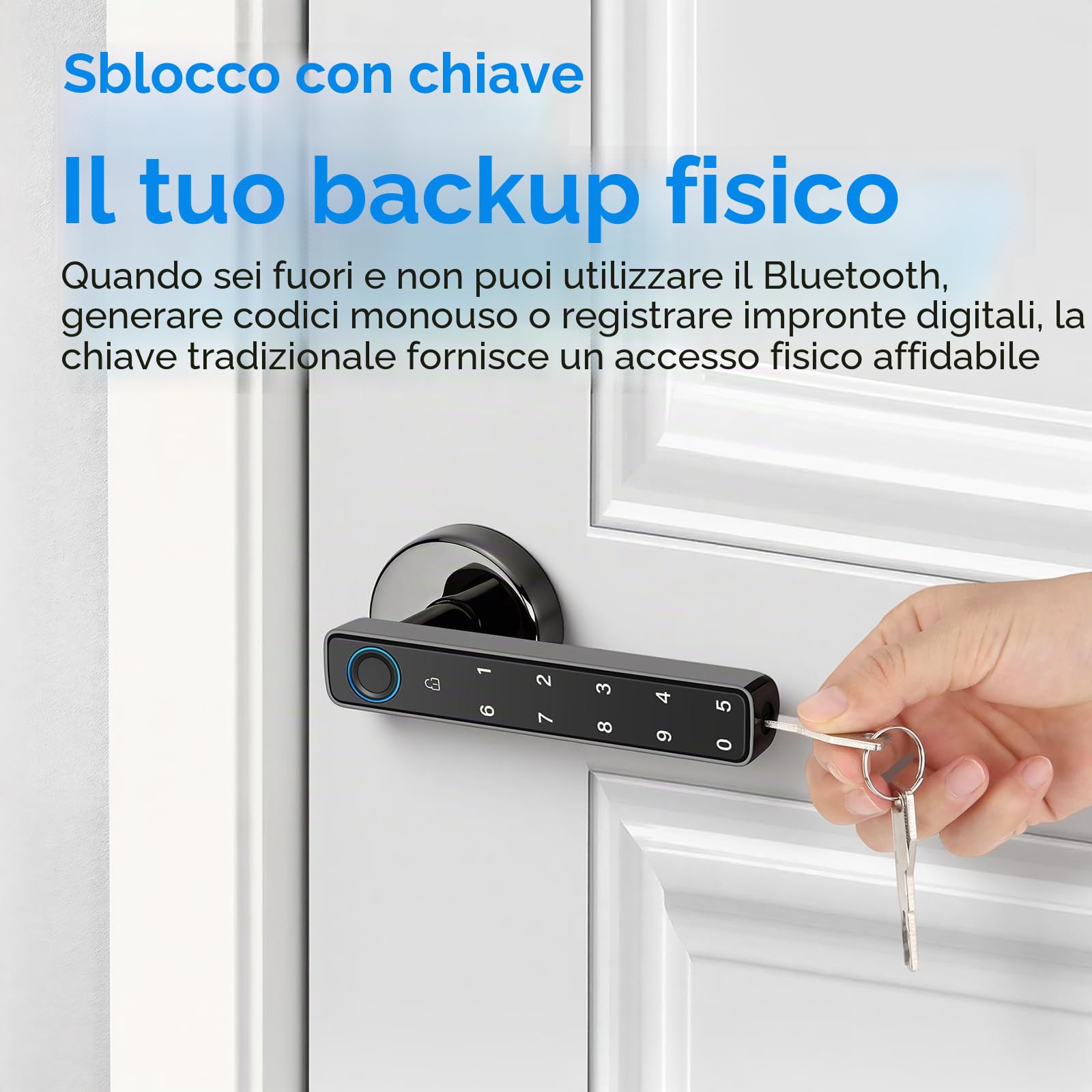 Serratura Intelligente per Porta,Impronta Digitale,Tastiera e Controllo APP | 5 Modalità di Sblocco: impronta/codice/badge/APP/chiave/chiusura automatica, senza chiavi per casa, ufficio, appartamento