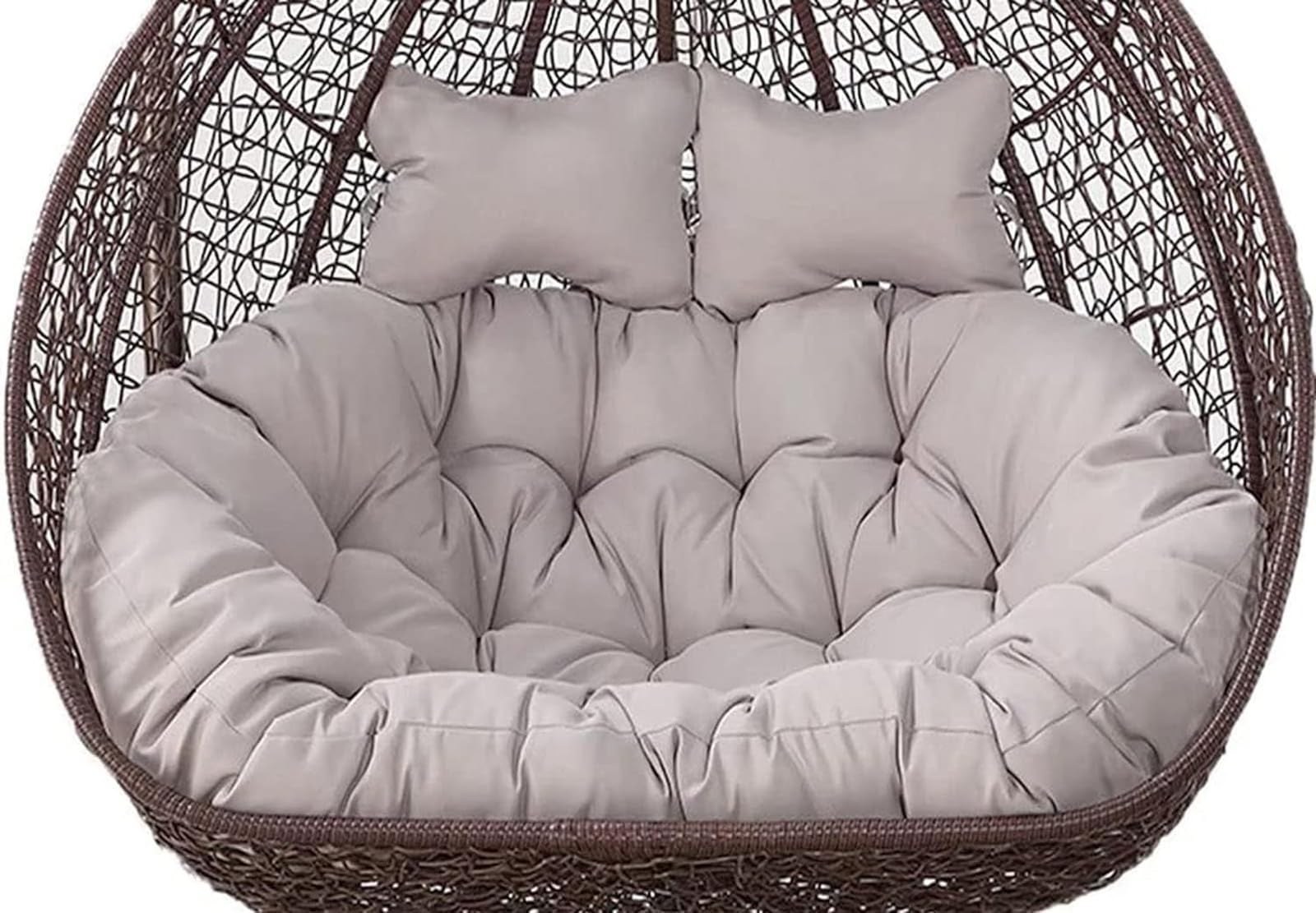 Silla colgante doble de ratán para 2 personas con reposacabezas ajustables y colchón colgante, muebles de jardín para patio al aire libre, color marrón