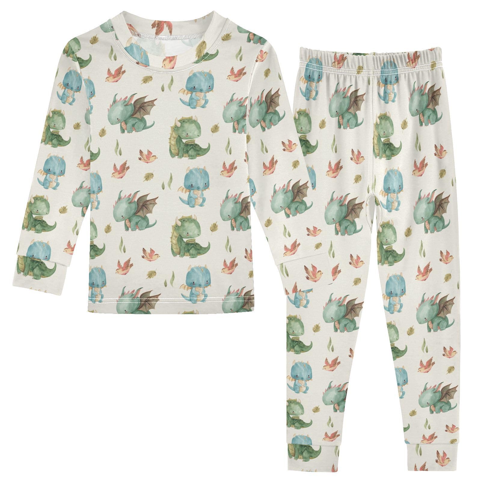 JHKKU Cute Dragon Pajamas Set Cotton 2 Piece Soft Comfy Pjs Long Sleeve Lounge Sleepwear 18M