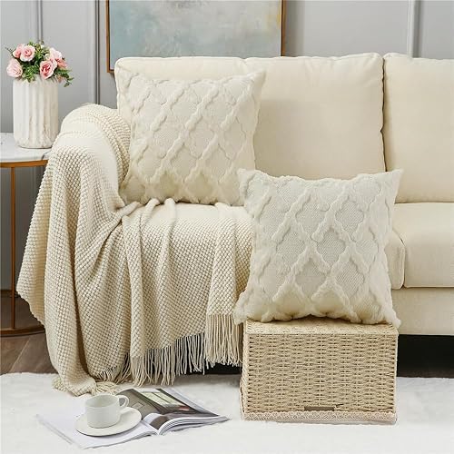 Miniatura 2 de BVEED Juego de 2 fundas de cojín decorativas de 16 x 16 pulgadas, fundas de almohada decorativas de felpa suave y corta de lana sintética para sofá,