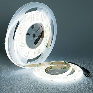 12V COB LED Strip Light 6000K Cool White Waterproof IP65 High Brightness 4000Lm CRI 90+ 16.4ft 2400LEDs Dotless High Density Cuttable Flexible for Cabinet Home DIY Lighting Projects