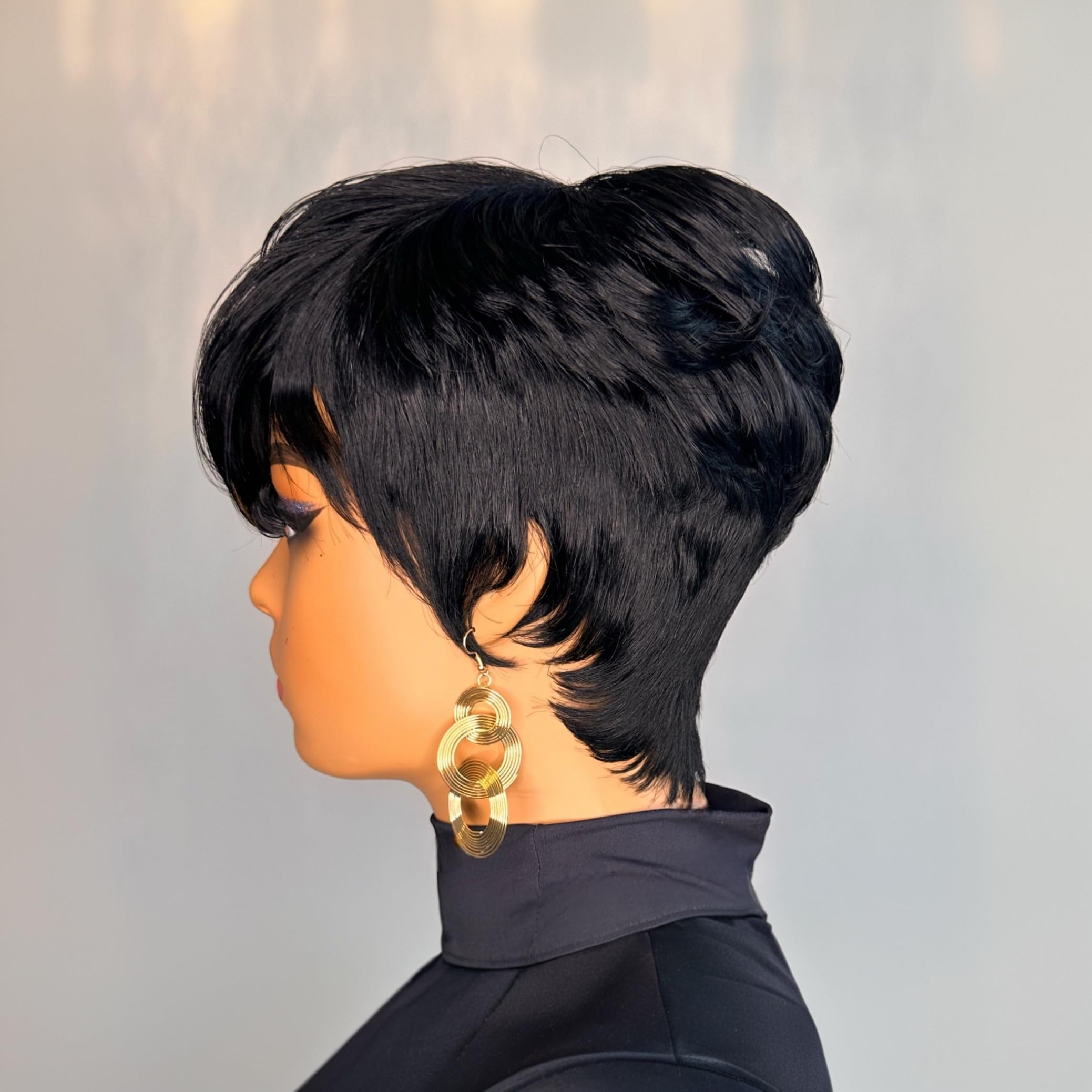 Pixie Cut Wig Human Hair Short Layered Straight Glueless Daily Wear Chic Short Pixie Cut Wig Human Hair Burgundy Color Glueless Pixie  main image 2