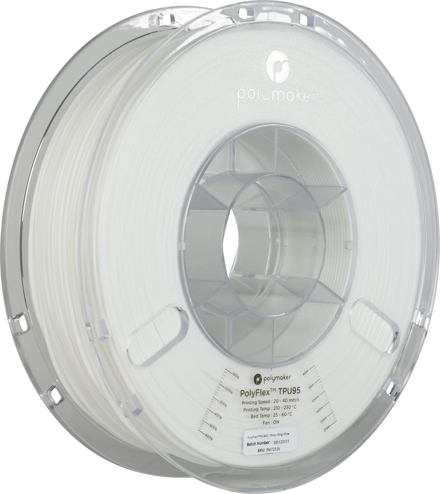 Buildtak PM70106 PolyFlex Flexible Filament, TPU, 0,75 kg Spool, 1,75 mm Durchmesser, Echt Weiß