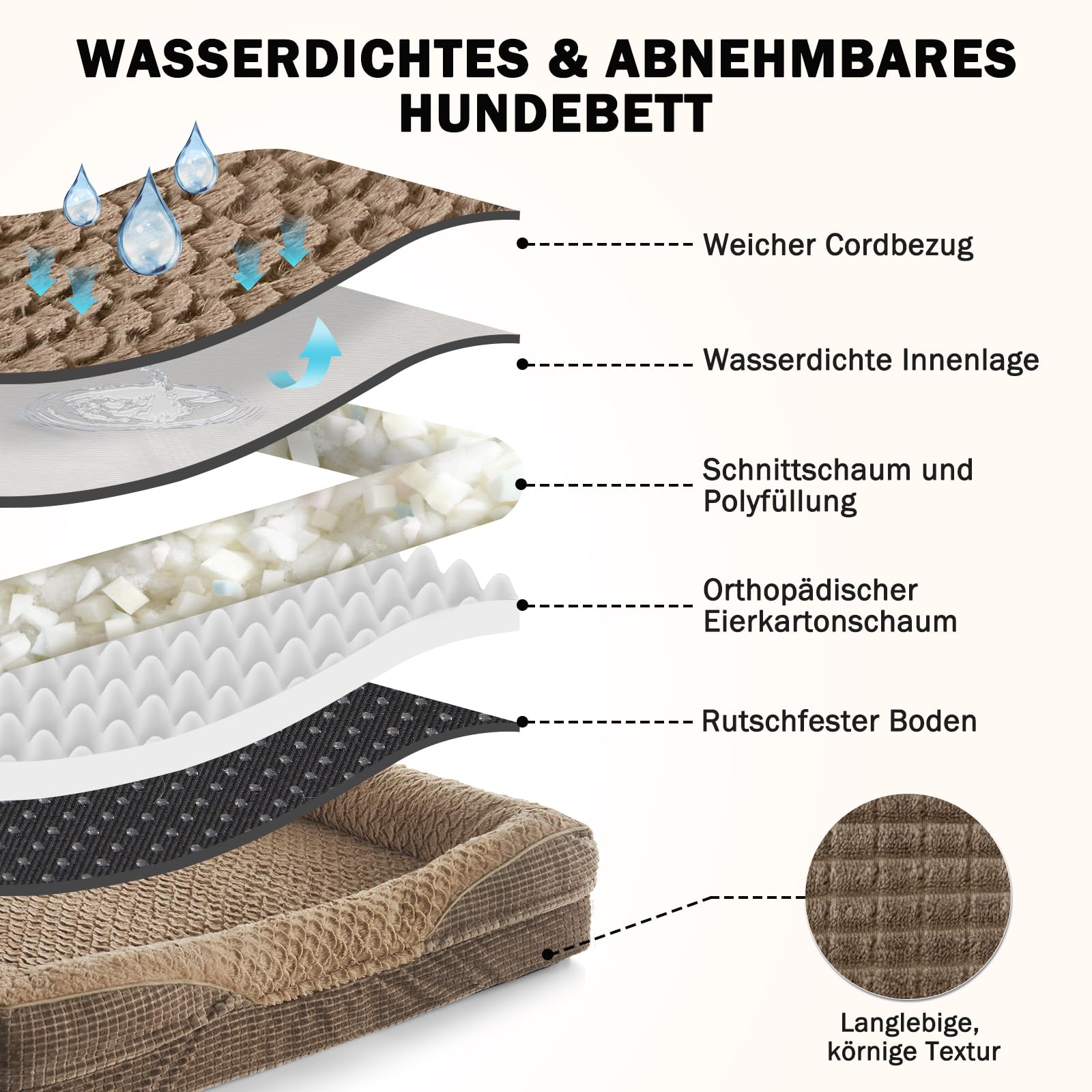 FURTIME Ortopedyczne legowisko dla dużych psów, kosz dla psa, Memory Foam XL, wyjmowane i zmywalne, antypoślizgowe, sofa dla psa z wysoką krawędzią, brązowe, 107 x 81 x 19 cm