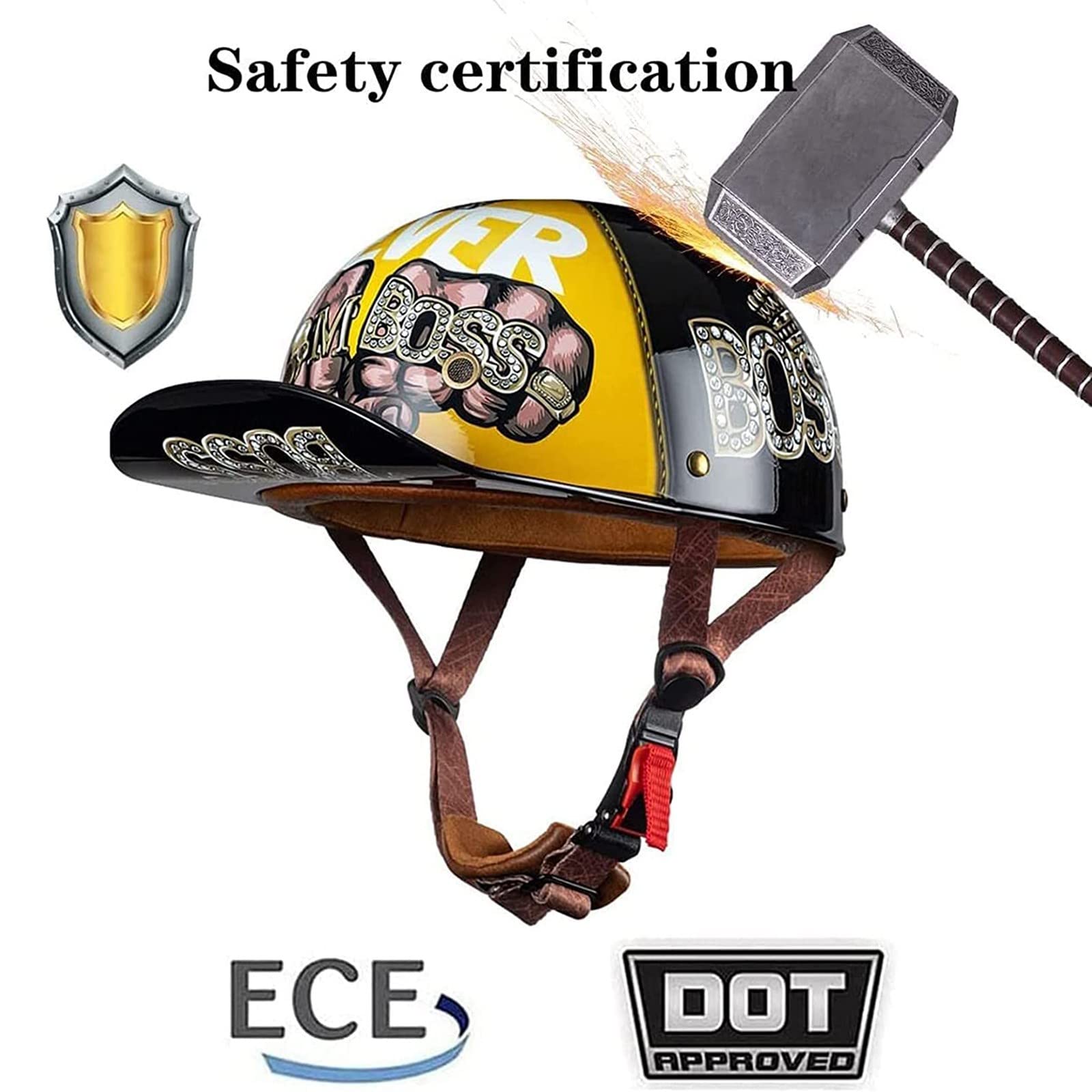 Casque Jet Vintage Homologué Dot/ECE - Demi-Casque Moto Avec Pare-Soleil, Boucle Rapide, Pour Scooter Et Cruiser