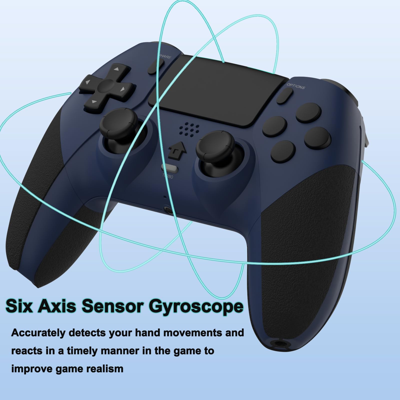 REKBOO Manette sans fil Compatible pour PS4, Contrôleur pour PS4 avec Audio Microphone Jack, Manette P4 dual Vibration avec Gyroscope à Six Axes, Macro, Turbo, Ecran Tactile, 800mah Batterie（Bleu）