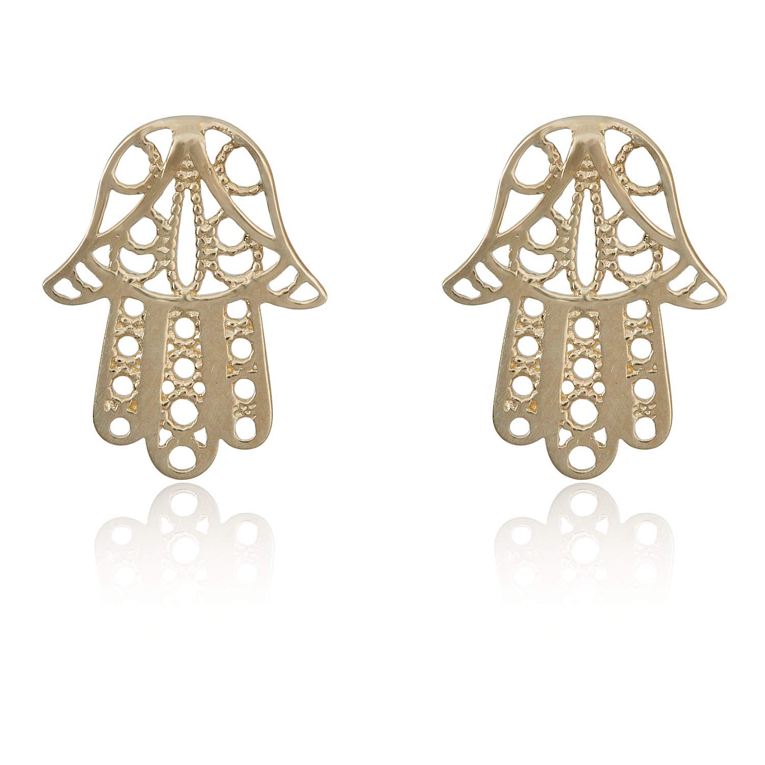 AVORA 10K Yellow Gold Hamsa Hand Stud Earrings