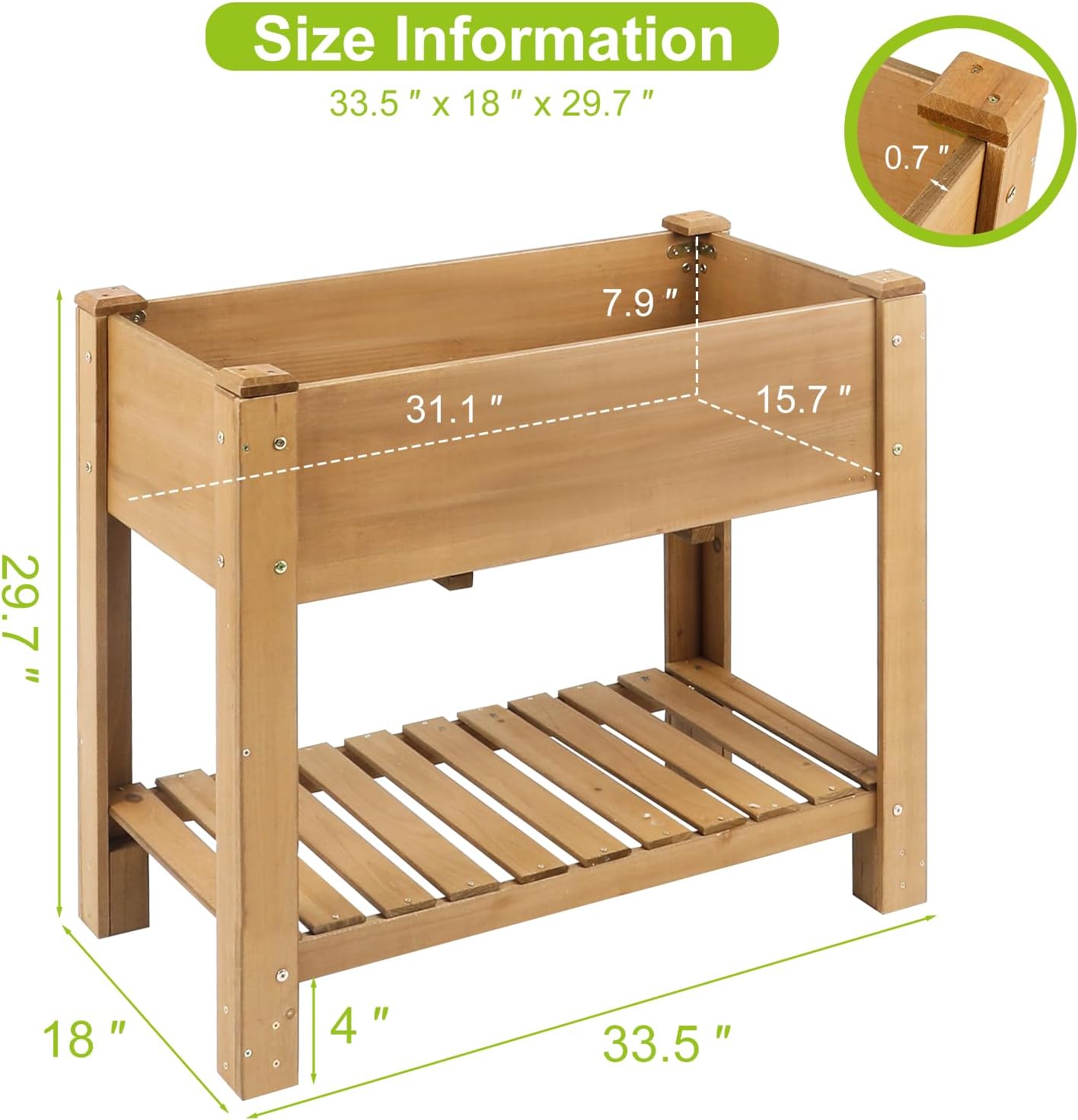 Elevated Wooden Planter Box with Legs - 33.5"x18"x30"