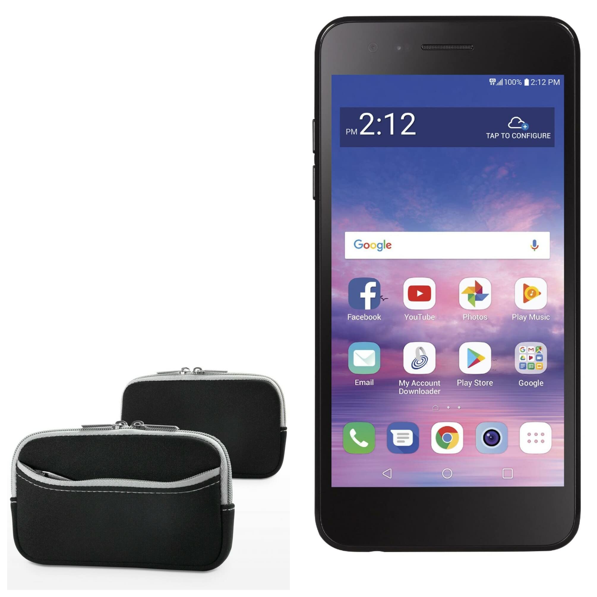 BoxWave Case Compatible with LG Rebel 4 - SoftSuit with Pocket, Soft Pouch Neoprene Cover Sleeve Zipper Pocket - Jet Black with Grey Trim