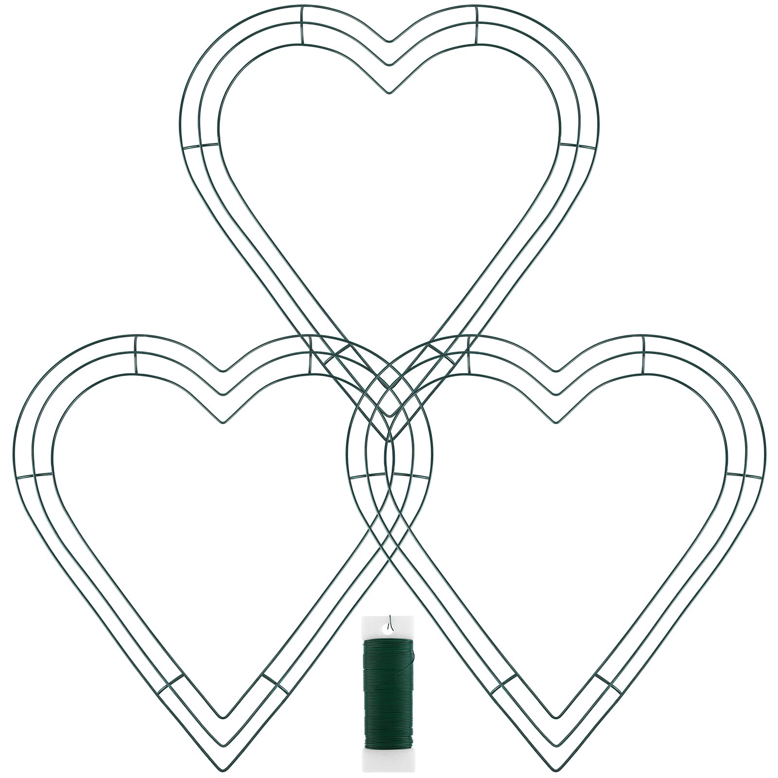 Ruisita Pack Heart Shaped Wire Wreath Frame 14 Inch Green Metal Floral  Wreath Foam DIY Crafts for Valentine's Day Christmas Holiday Garden Wedding - Main Image
