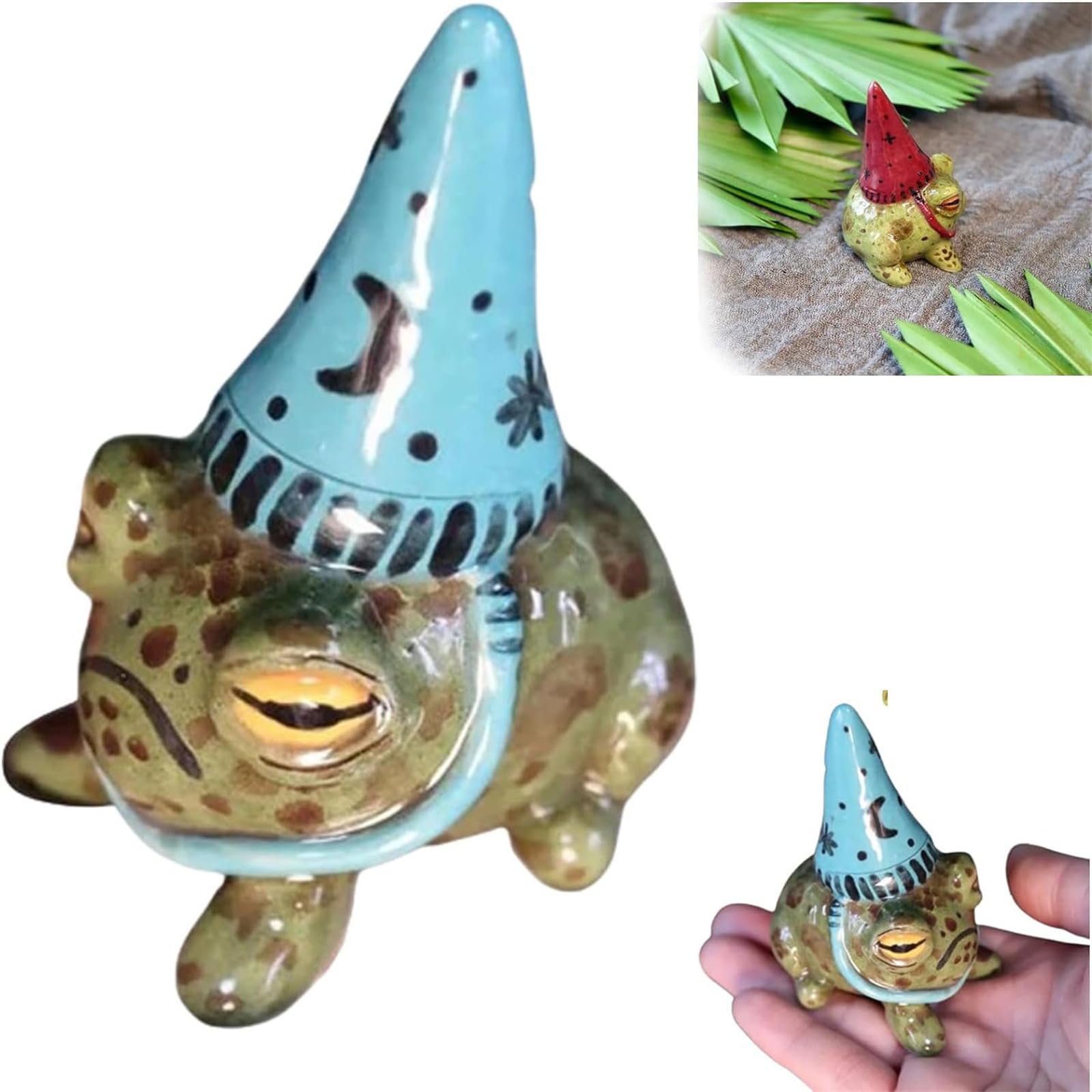 Little Wizards Frog Ornaments,Small Frog Handmade Figurine, Mini Frog Garden Decoration, Outdoor Yard Art Sculpture for Garden Landscape, Garden Outdoor Accessories Figurines (Blue)