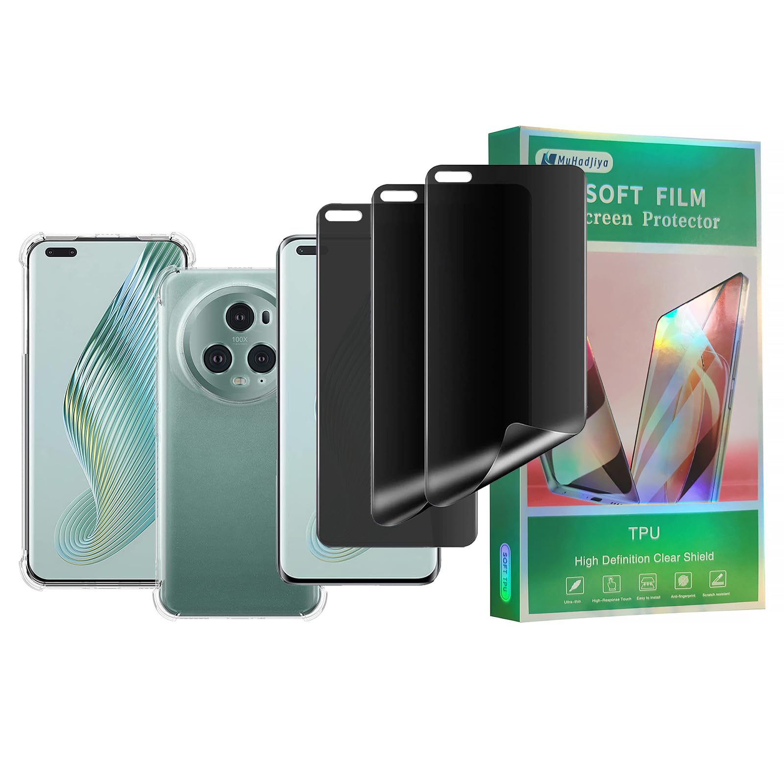 Privacy Soft Screen Protector for Honor Magic 5 Pro, 3+1 Pack TPU Film with Clear Phone Case, Anti-Spy Flexible Protection (for Honor Magic 5 Pro)