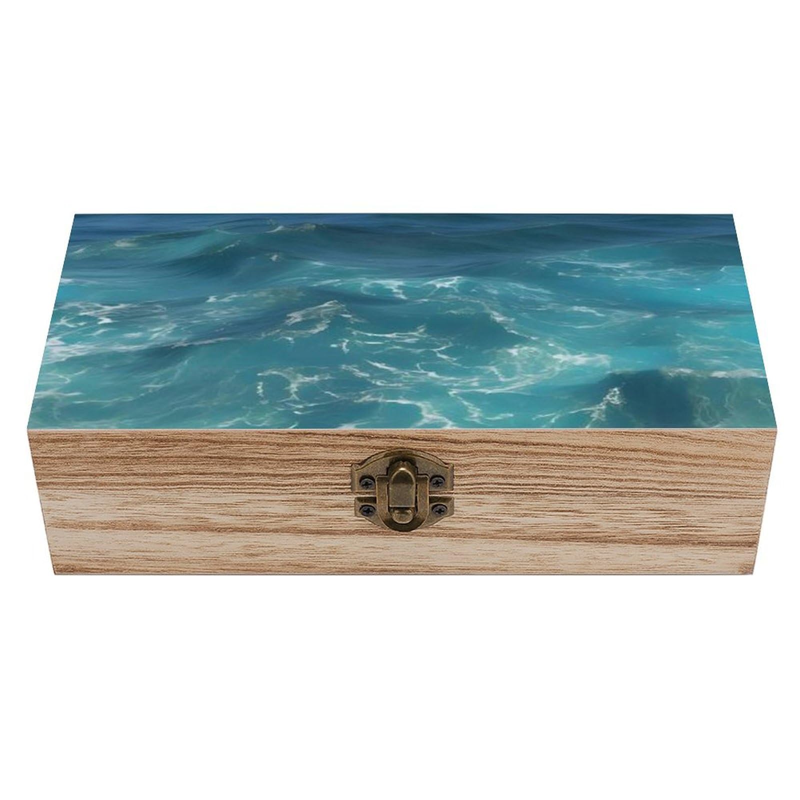 Boîte de rangement en bois motif mer bleu foncé pour cadeau d'anniversaire