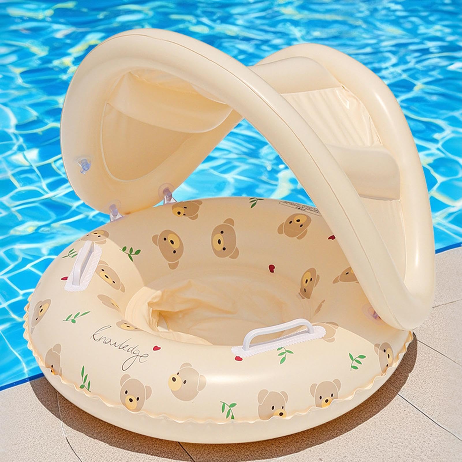 Salvagente Neonato con Parasole | 55x52cm Ciambella Gonfiabile Mare Neonata con Parasole | Galleggianti Piscina per Bambini, Protezione UV Rimovibile, Adatto A Bambini 3 Ai 48 Mese