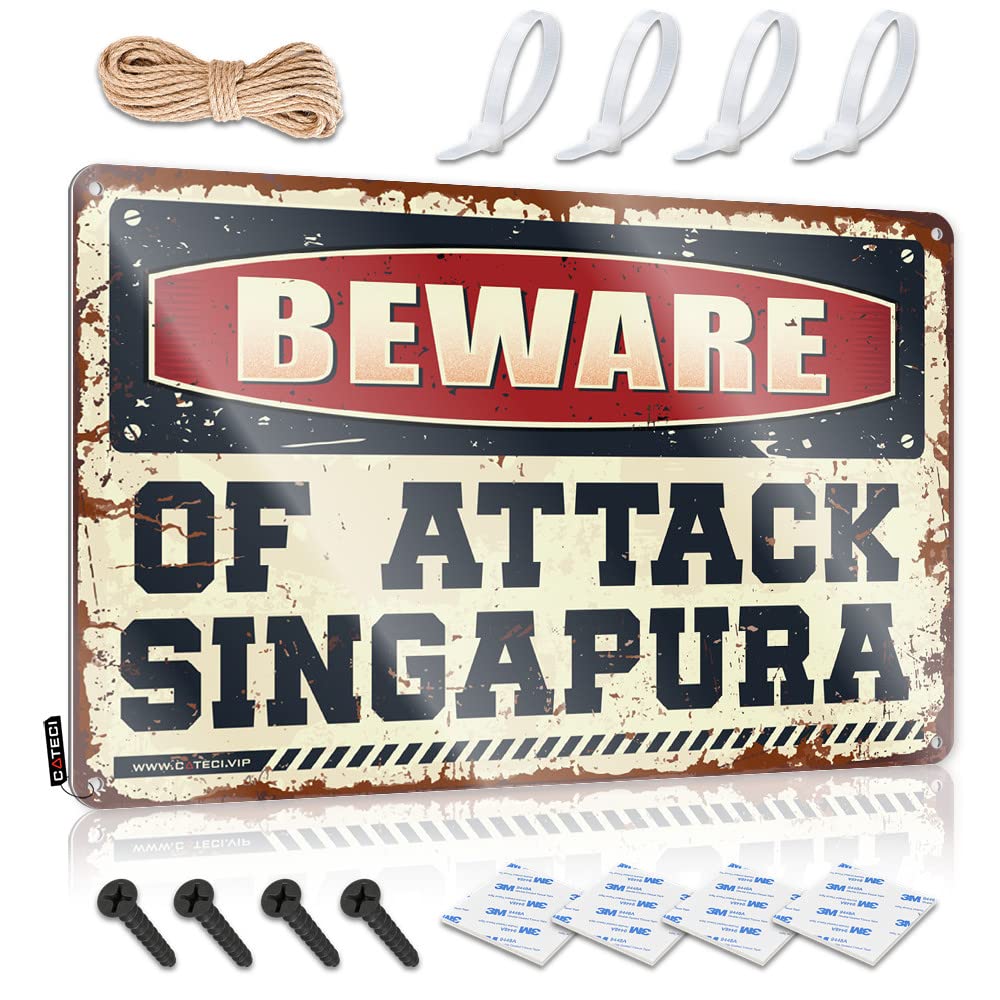 Funny Beer Sign Beware Of Attack Singapura Tin Sign Funny Saying Tin Signs Vintage Coffee Sign(30X40CM)