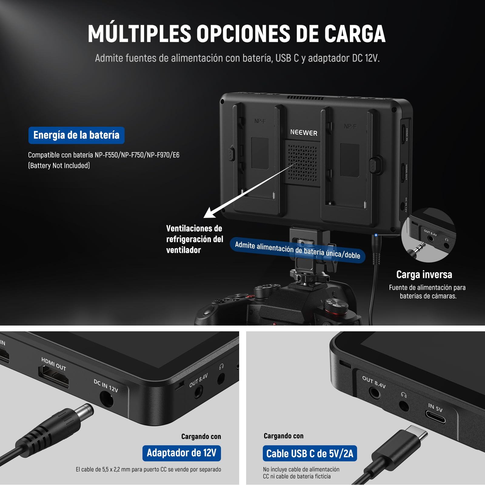 NEEWER Monitor de Campo de cámara F600 de 7 Pulgadas, Pantalla táctil IPS HD de 2400 nits, 1920 x 1080 con LUT 3D, Entrada y Salida HDMI 4K con Enfoque Pico DSLR Video Assist HDR, Soporte de Zapata
