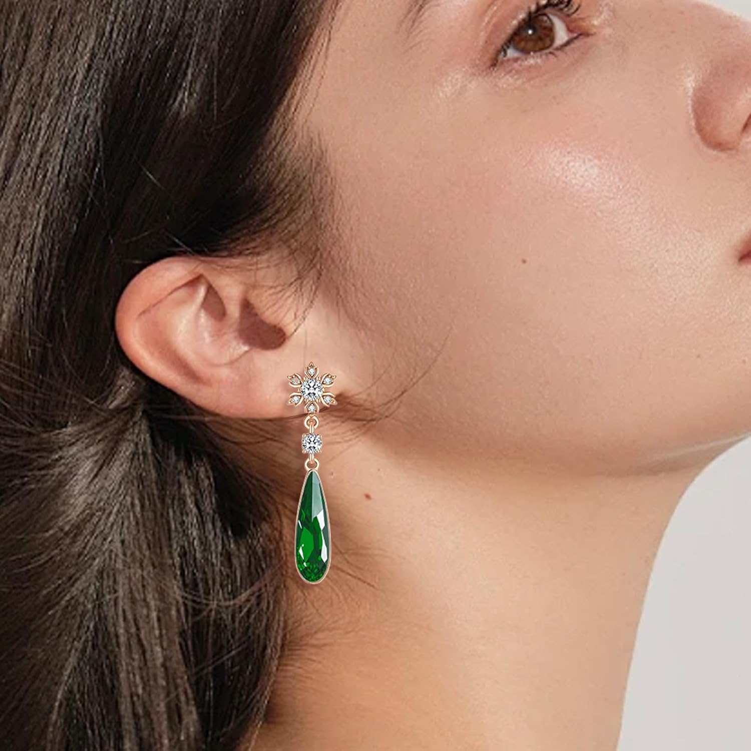 Austrian Crystal Teardrop Earrings Flower Dangle Earrings for Women 14K Gold Plated Drop Stud Earrings Hypoallergenic Jewelry - Image 2