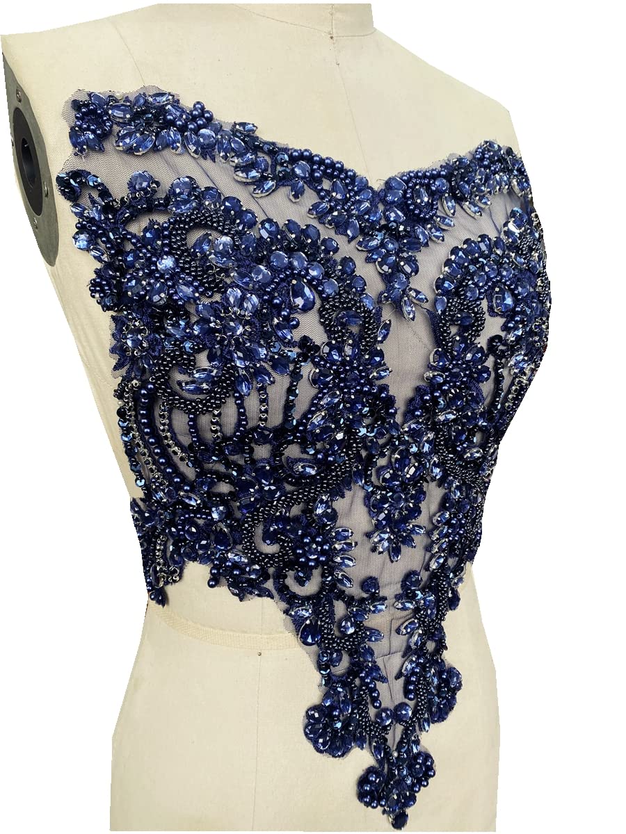 Applique corpetto pizzo strass fatto a mano, perline da cucire Applique corpetto pizzo strass fatto a mano, perline da cucire