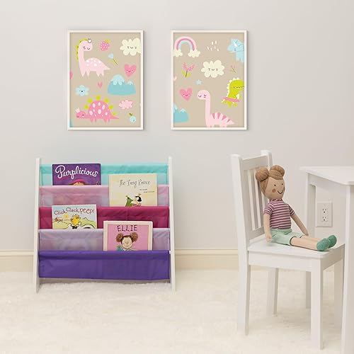 Miniatura 60 de Humble Crew Librero de almacenamiento para libros infantiles, gris/blanco, 4 niveles Gris/Blanco,verde (camo green),Gris/rosado,Madera