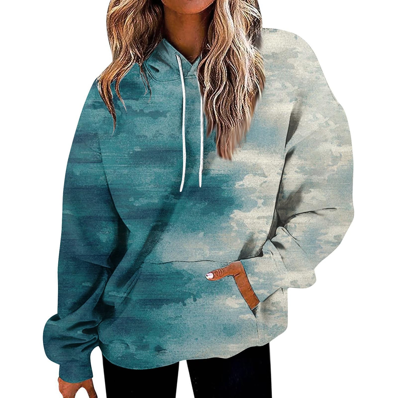 ADHOWBEW Oversized Sweatshirt for Women Fashion Y2k Graphic Drawstring Hoodies Sweaters