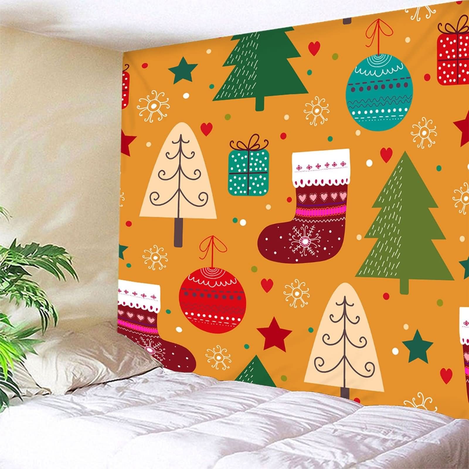 Aotiwe Arazzo da appendere alla parete, arazzo in tessuto, motivo elementi natalizi, in poliestere, multicolore, 210,8 x 139,7 cm