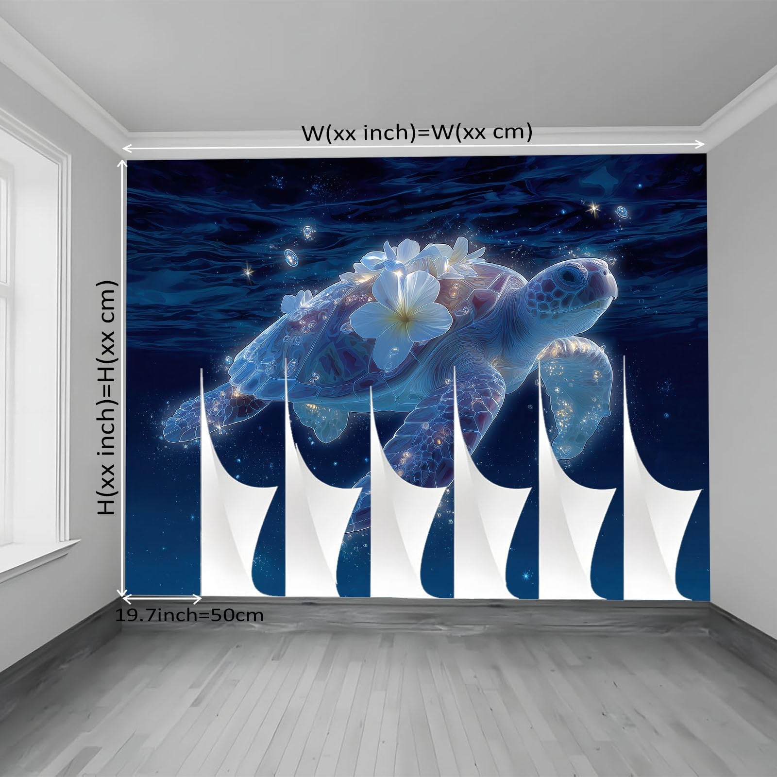 Duża fototapeta z włókniny 350 x 256 cm, marzycielski żółw ocean, nowoczesna tapeta do salonu i studia, niebieska