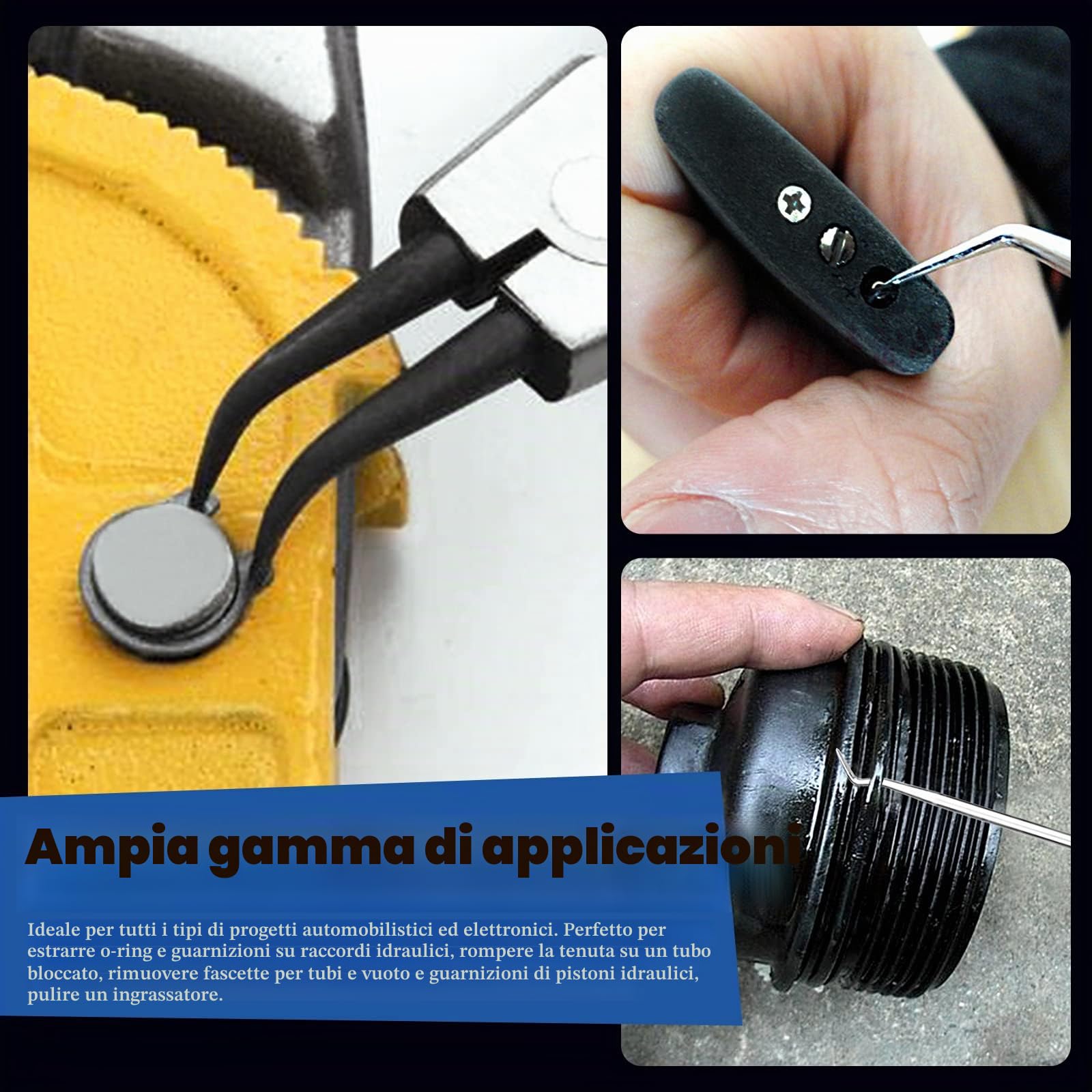 Glarks 9 pinze per anelli a scatto da 33 cm e ganci e set di plettri, 4 pinze per anelli di fissaggio interni/esterni e 4 ganci con manico lungo con 1 sacchetto per anelli, tubi flessibili
