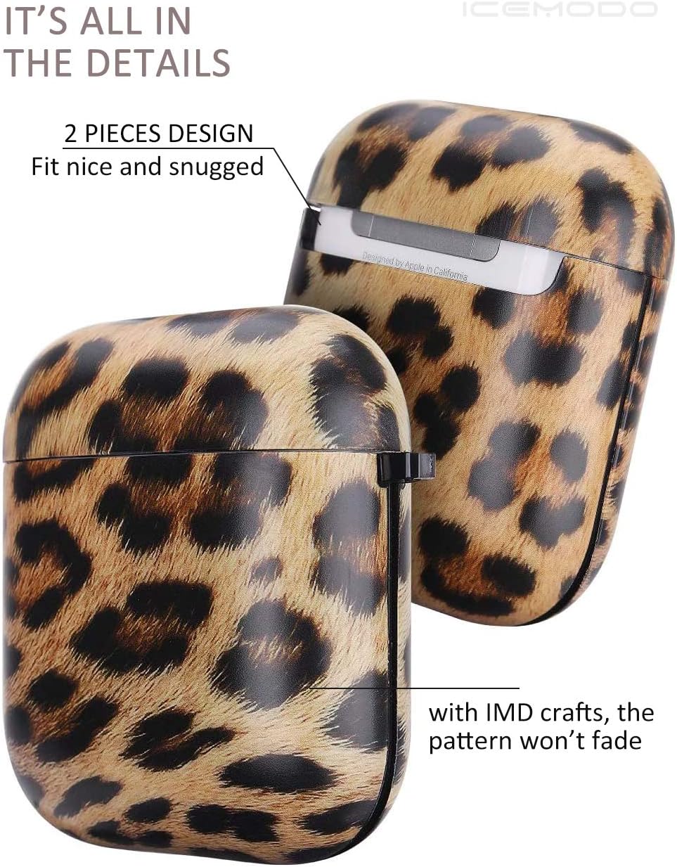 IceModo for Airpods Case, Cute Leopard Prints Shockproof Protective Hard Case Cover for Women Girls Man Compatible with Apple Airpods 2/1 Charging Case[Front LED Visible]
