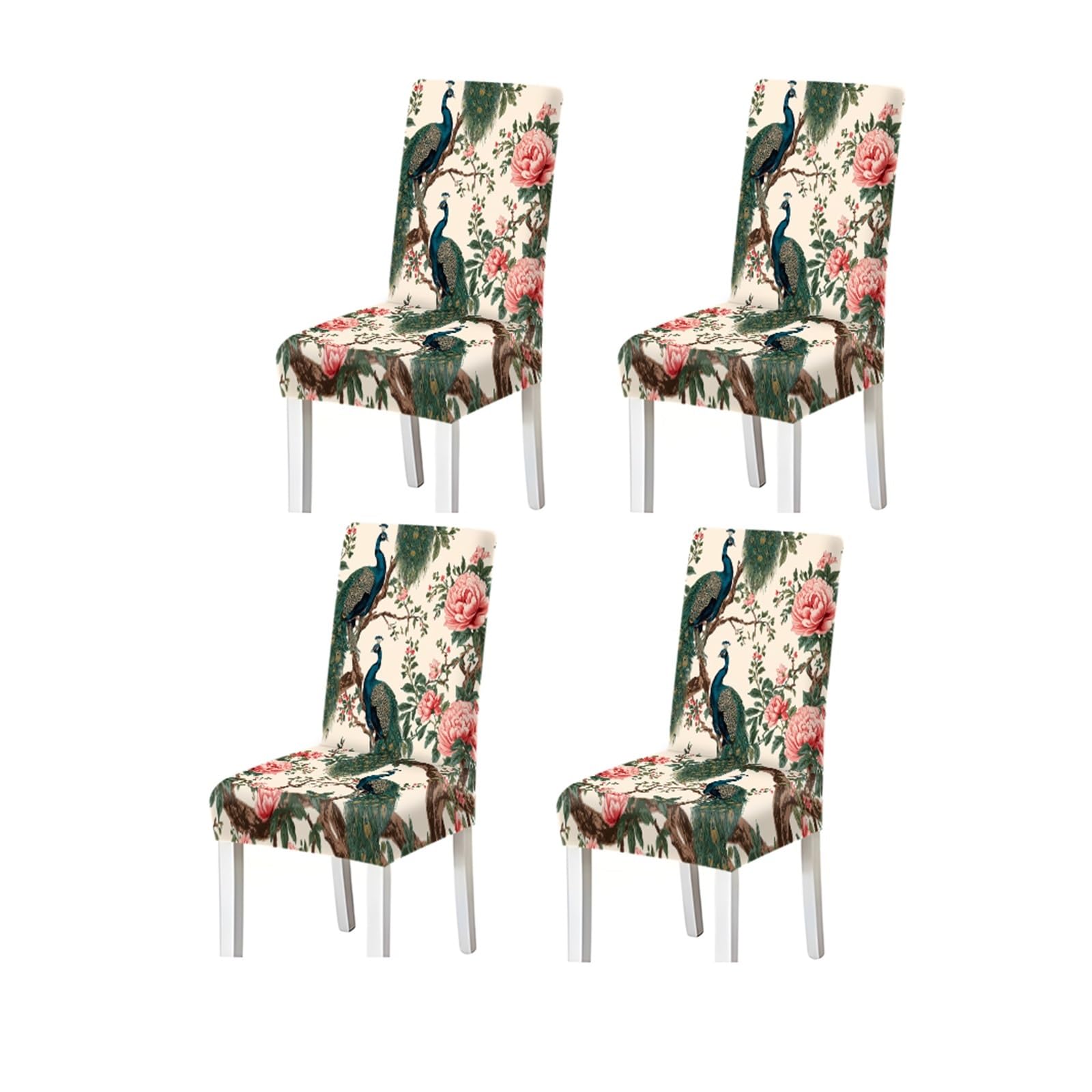 BOSUYBN Peacock Floral Print Dining Chair Covers Set Of 2/4/6, Stretch Slipcovers For Kitchen Dining Room Furniture Protectors for Home Dining Room(4PCSChair cover)