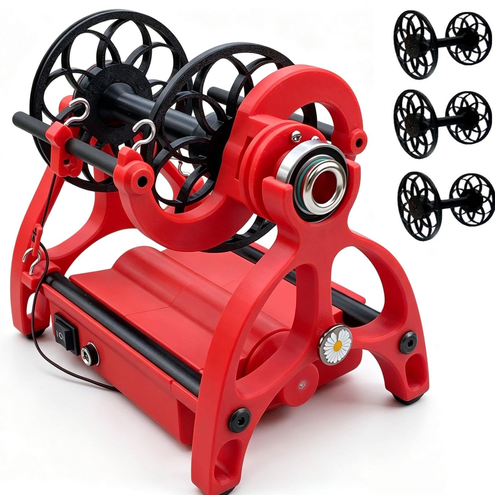 Rueda giratoria de hilo eléctrica de 800 rpm con pedal y 3 bobinas for lana | Máquina automática rueda giratoria, avance retroceso, velocidad ajustable, capacidad 4 onzas for tejido de hilo(Red)