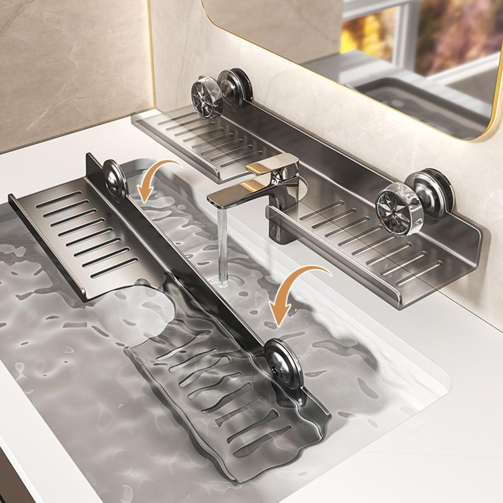 Soporte para grifo de cocina montado en la pared, bandeja de goteo de acero al carbono para fregadero, sin taladro, instalación para encimera, estante de fregadero que ahorra espacio