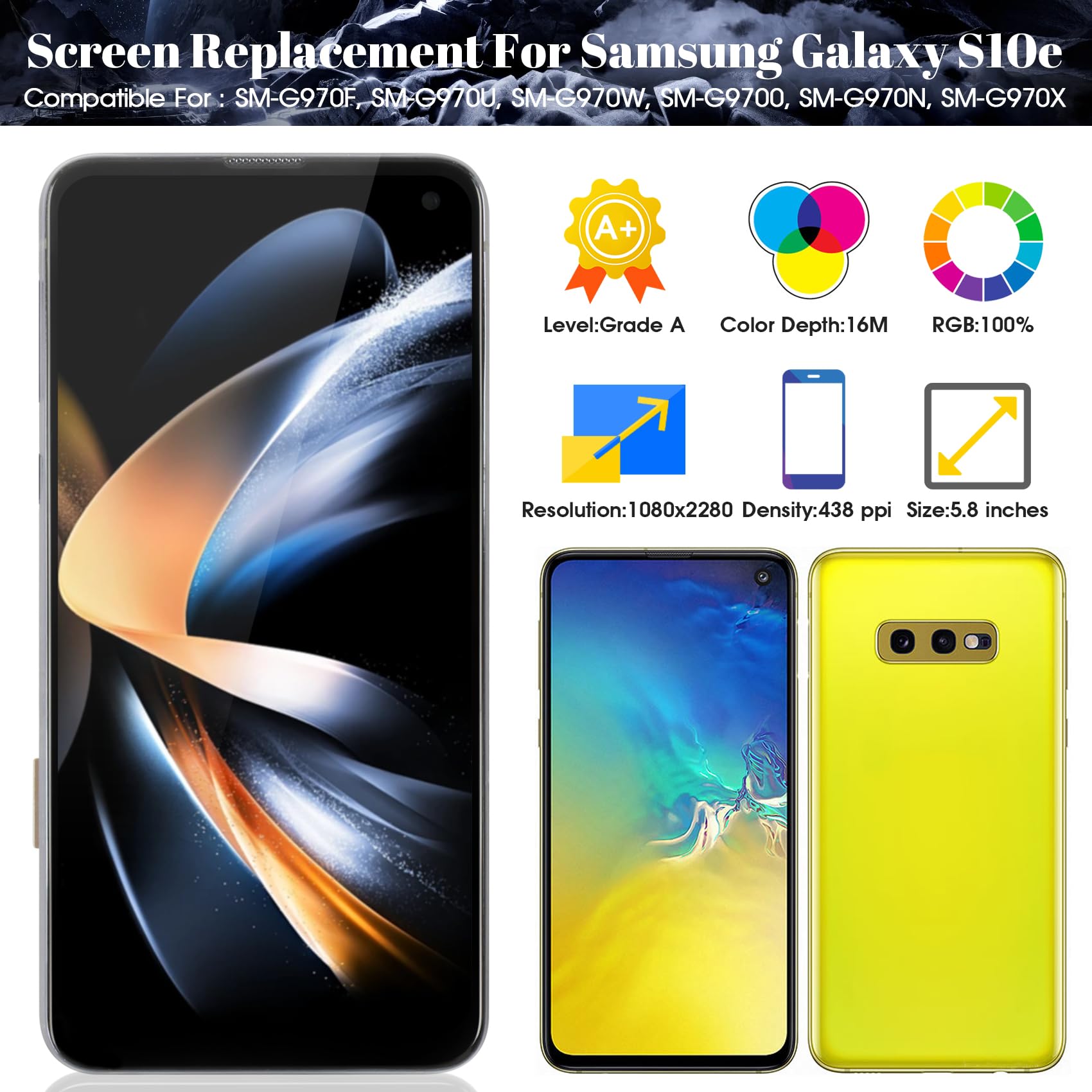 Incell LCD-Bildschirm für Samsung Galaxy S10E LCD G970 Display für SM-G970F, SM-G970U, SM-G970W LCD Display Touchscreen Digitizer Montage Reparaturteile mit Werkzeug (mit Rahmen, schwarz)