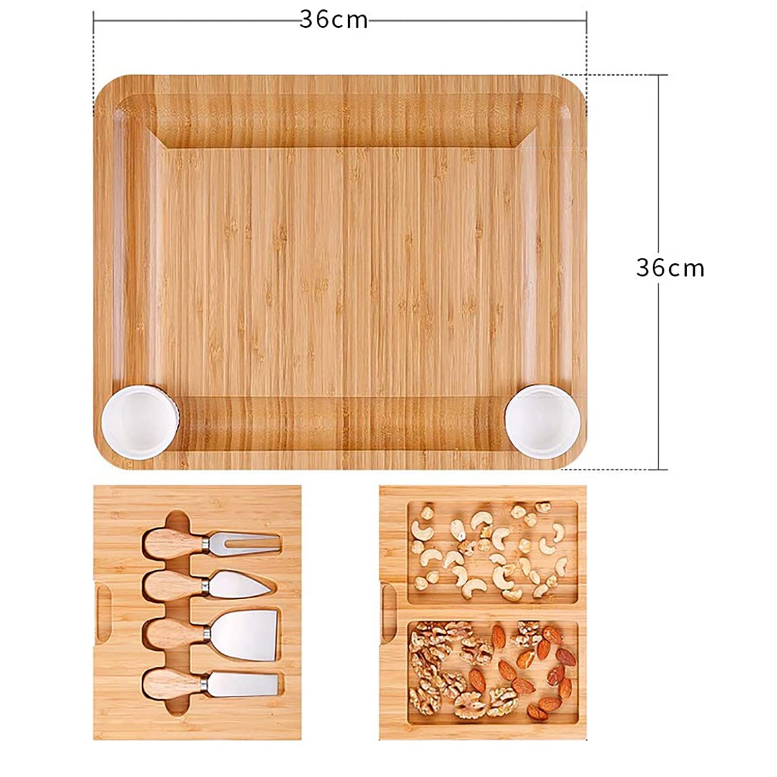 Plateau À Fromage Double En Bambou Unique, Coffret Cadeau Plateau À Fromage Avec 2 Compartiments Intégrés, Extrêmement Durable Et Sans Gâchis, Idéal Pour Les Anniversaires, Les Cadeaux De Mariage