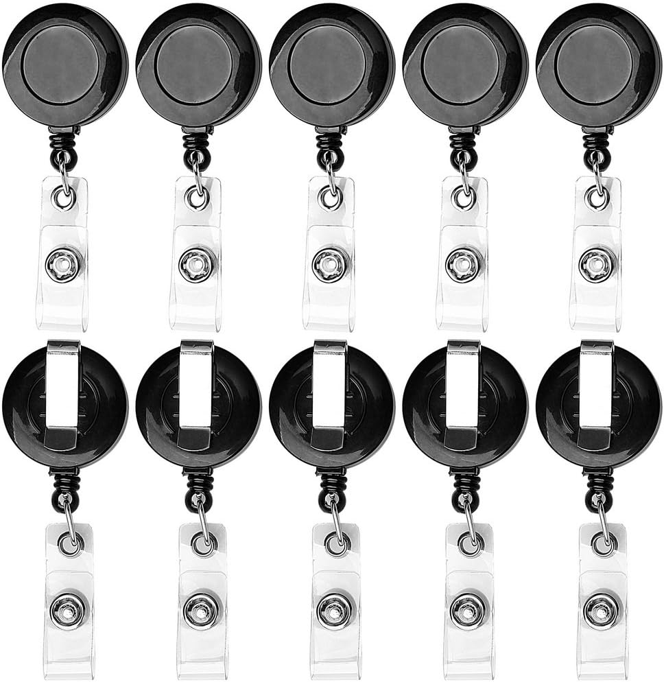 kuou 10 Pack Retractable Keyring, Retractable Lanyard Badge Reels Clips Holder Set Extendable