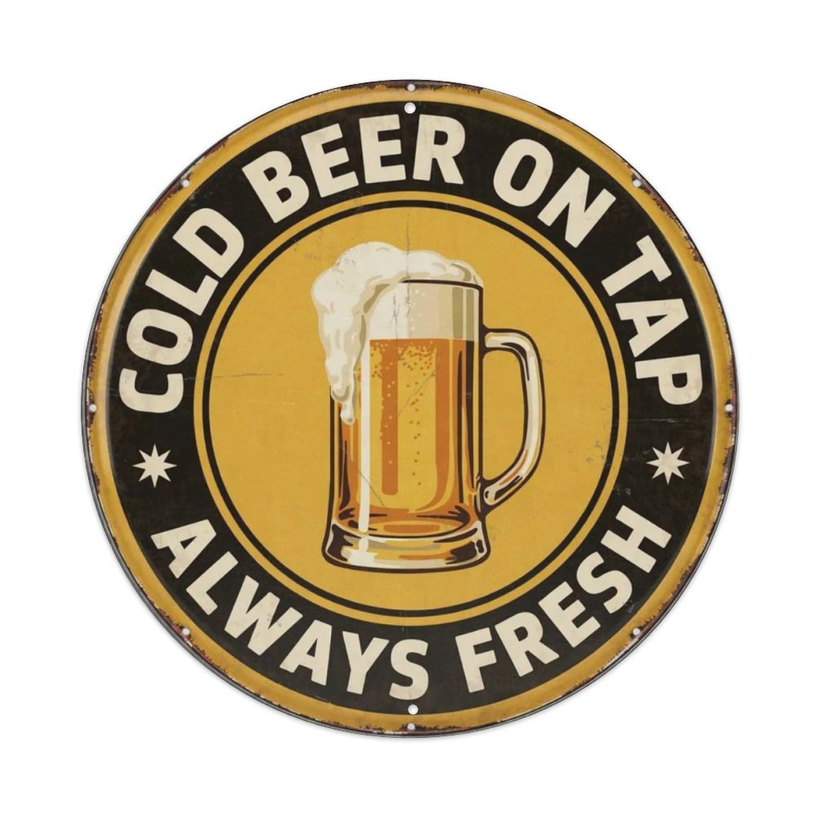 Cold Beer On Tap Round Metal Tin Sign Plaque