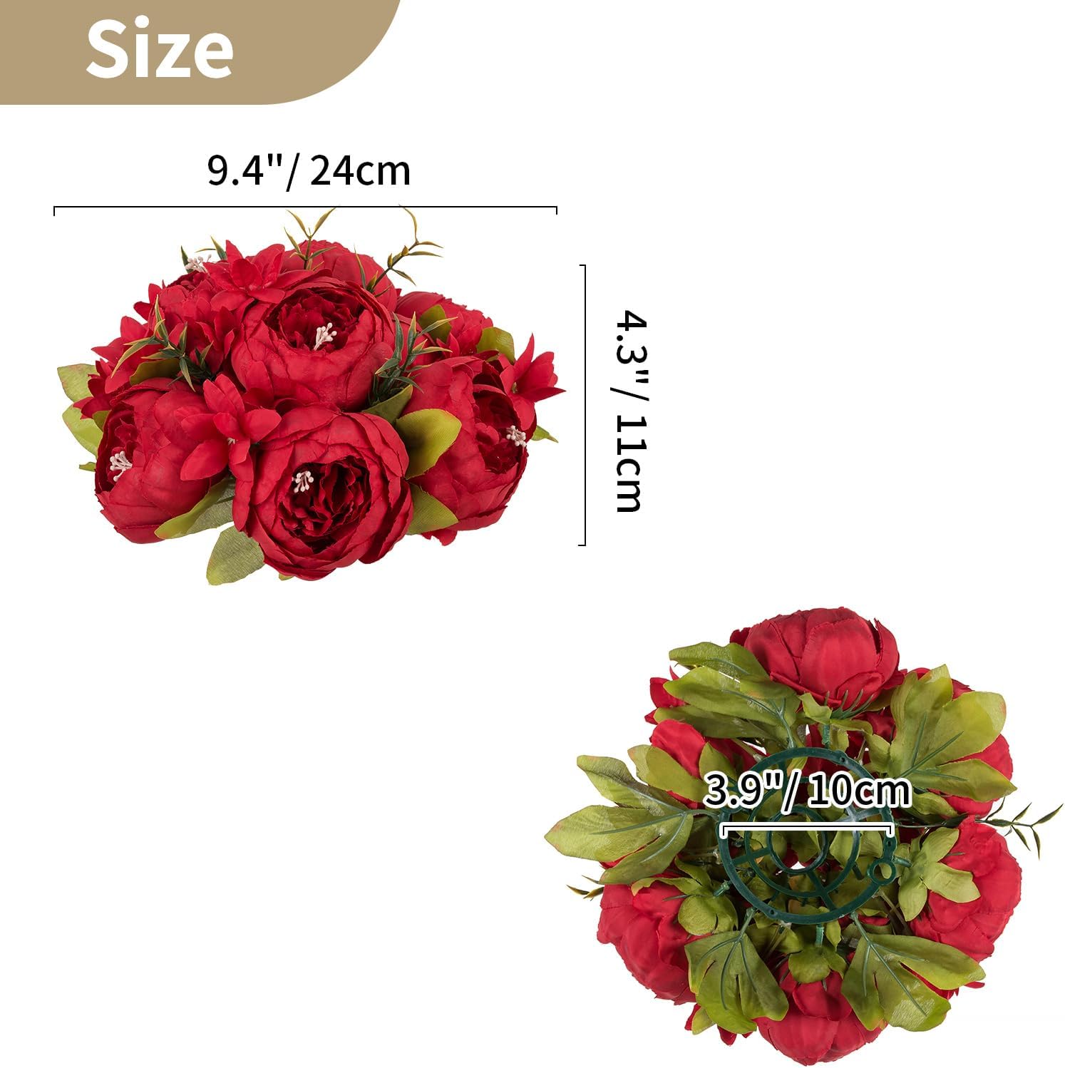 NUPTIO Peony Artificial Flowers for Centerpieces: 2 Pcs 9.4 inch Diam Red Faux Peony Flowers Fake Flower Balls Arrangement Bouquet Wedding Centerpieces for Tables Wedding Centerpiece Decorations - Image 6