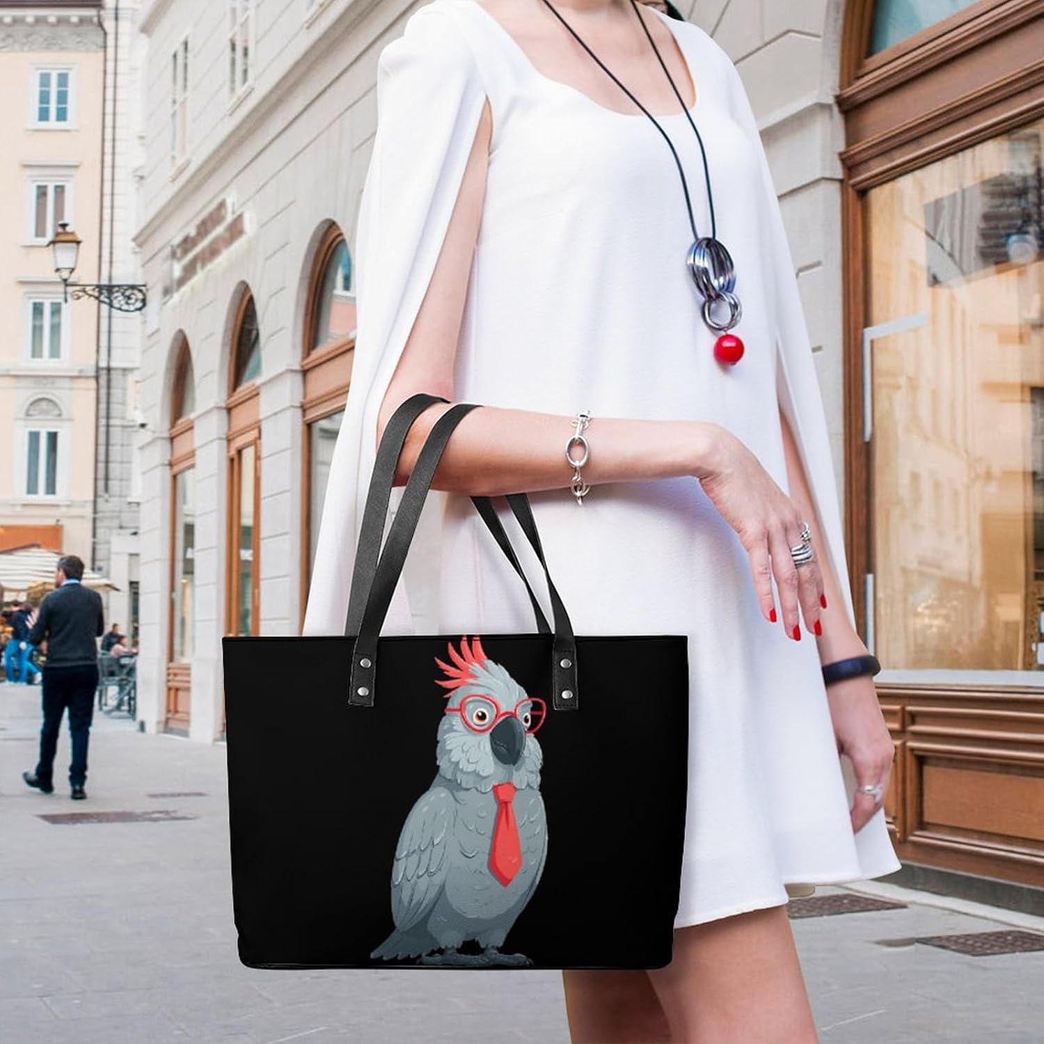 Gray Cockatoo Bird with Tie Ladies Hobo Bag Handbag for Women Tote Shoulder Bags Crossbody Purse