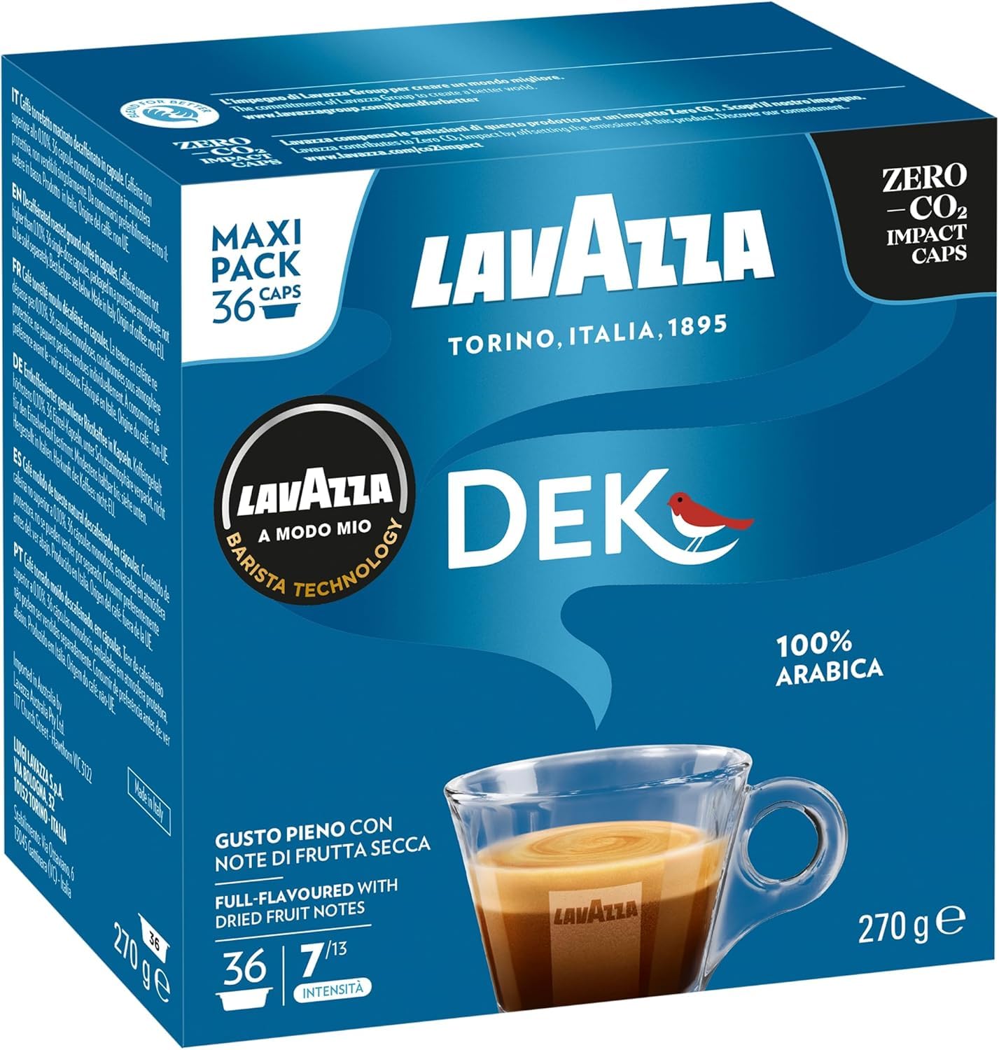 72 Capsule Caffè DEK CREMOSO per Lavazza A Modo Mio Originali, 2 Box da 36 Capsule -
