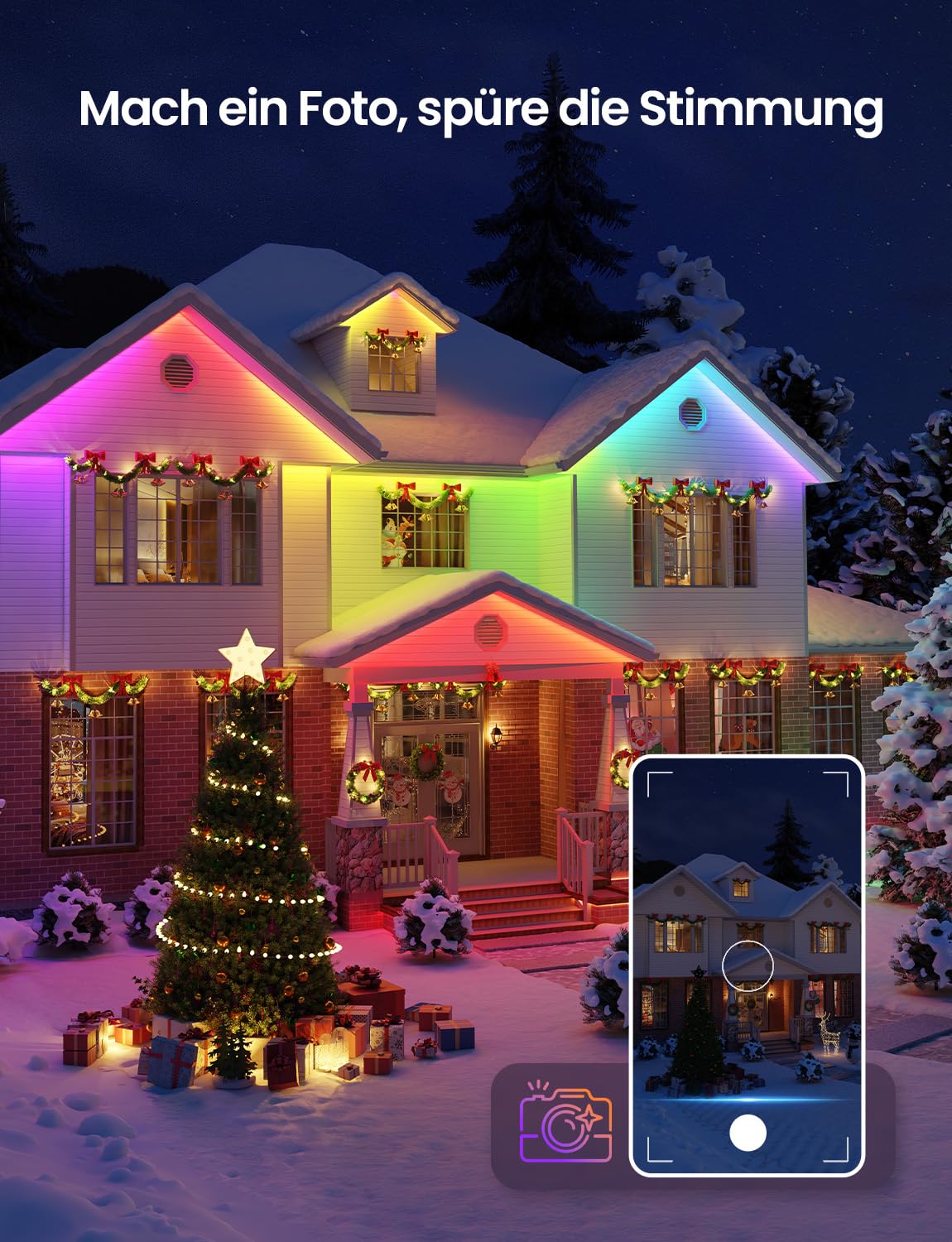Lepro AI Smart LED Strip SW1, 5m, RGBCW, IP65, für außen, Musik-Sync, WLAN | KI-Lichtdesigner und Foto-zu-Licht erzeugen persönliche Farben; IP65 schützt den 5m LED Strip im Außenbereich; im Alltag.
