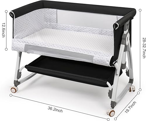 Miniatura 7 de VOOI Moisés para bebé, cuna mecedora 3 en 1 para bebé, moisés con ruedas, altura ajustable, cesta de almacenamiento, colchón y toldo, moisés lateral