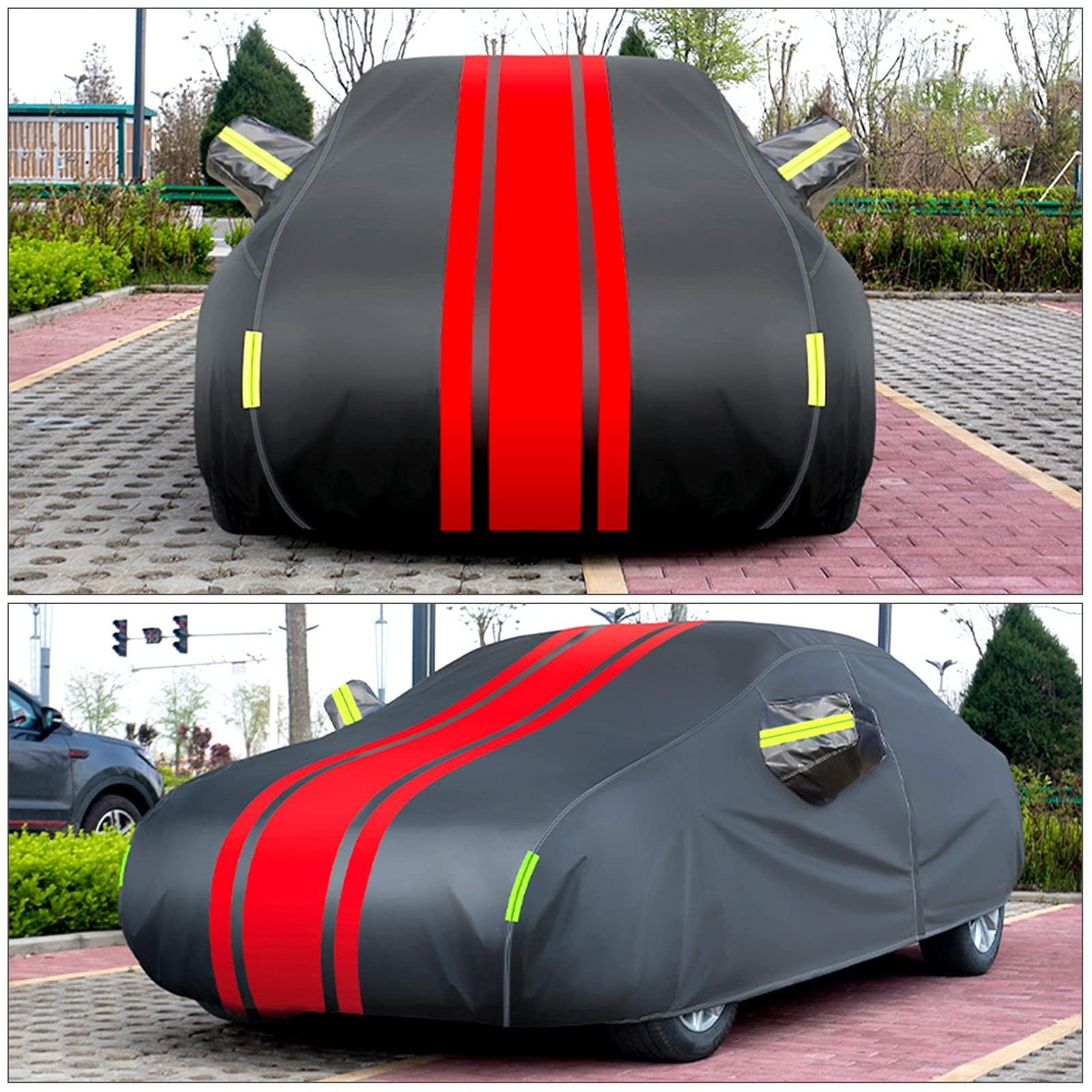 Funda Coche para Citroen DS5 DS6 DS7 (2016+), Cubre Coches Exterior Impermeable Transpirable Cubierta para Coche Antigranizo Anti-UV Antipolvo Accesorios para Carrocería,Red-Line
