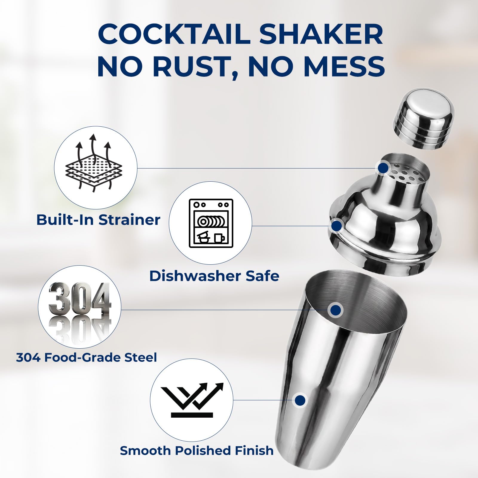 Cocktail Shaker - Martini Shaker with Strainer -4