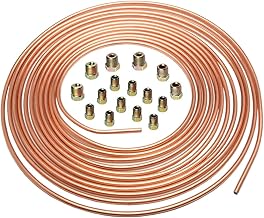 MOCNT 1/4" 1/4" Copper Brake Hose 25ft Brake Hose with Coating Car Fuel Tube with 16 Nuts