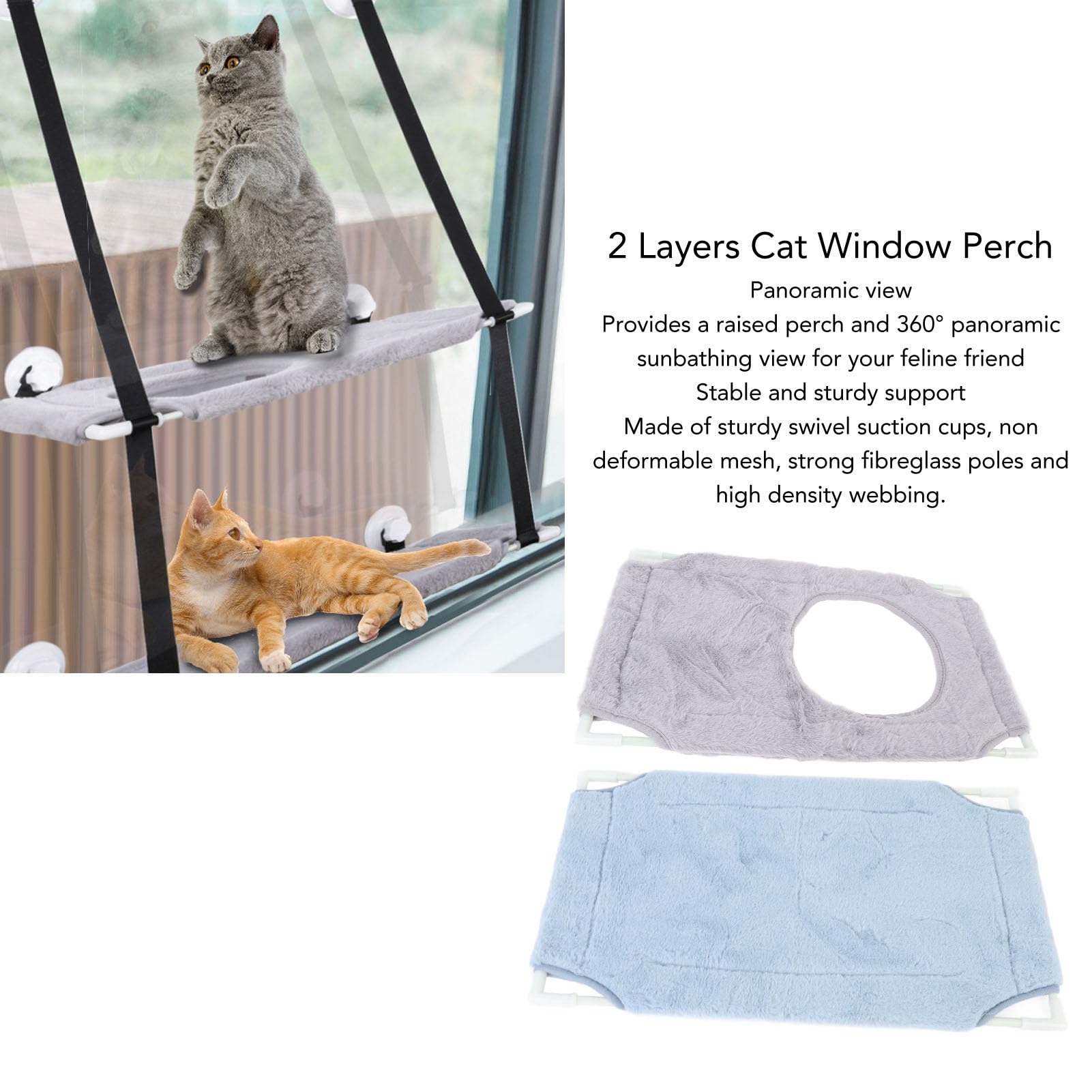 Asixxsix Cat Window Perch, 2 Layers 360° Full View Cat Window Hammock Cat Bed, Suction Cups Window Resting Seat for Indoor Cats, Cat Hammock Bed for Window, 33lbs Load (Double Layer
