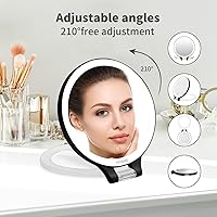 Vista 4 de MYIAMO Espejo de maquillaje con luces, espejo de aumento iluminado de doble cara 10X1X con 3 modos de iluminación de color, espejo de mesa con mango