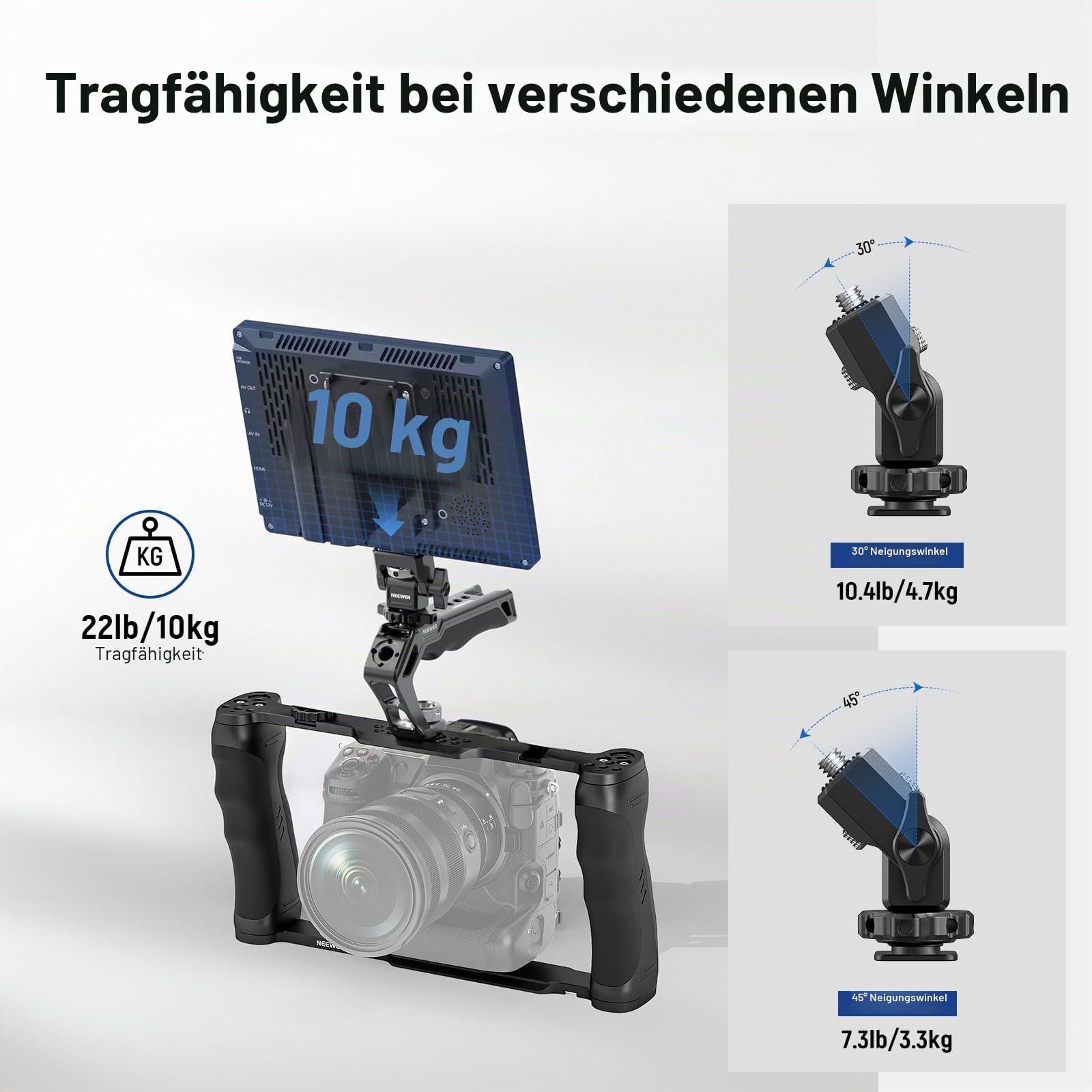 NEEWER Universal Kamera Käfig Cage mit oberem Griff, Zubehör Monitor Halterung, Arca Typ Kamera Gimbal Stabilisator Video Rig, Zwei Handgriffe und 3/8 kompatibel mit SmallRig CA016T+MA006