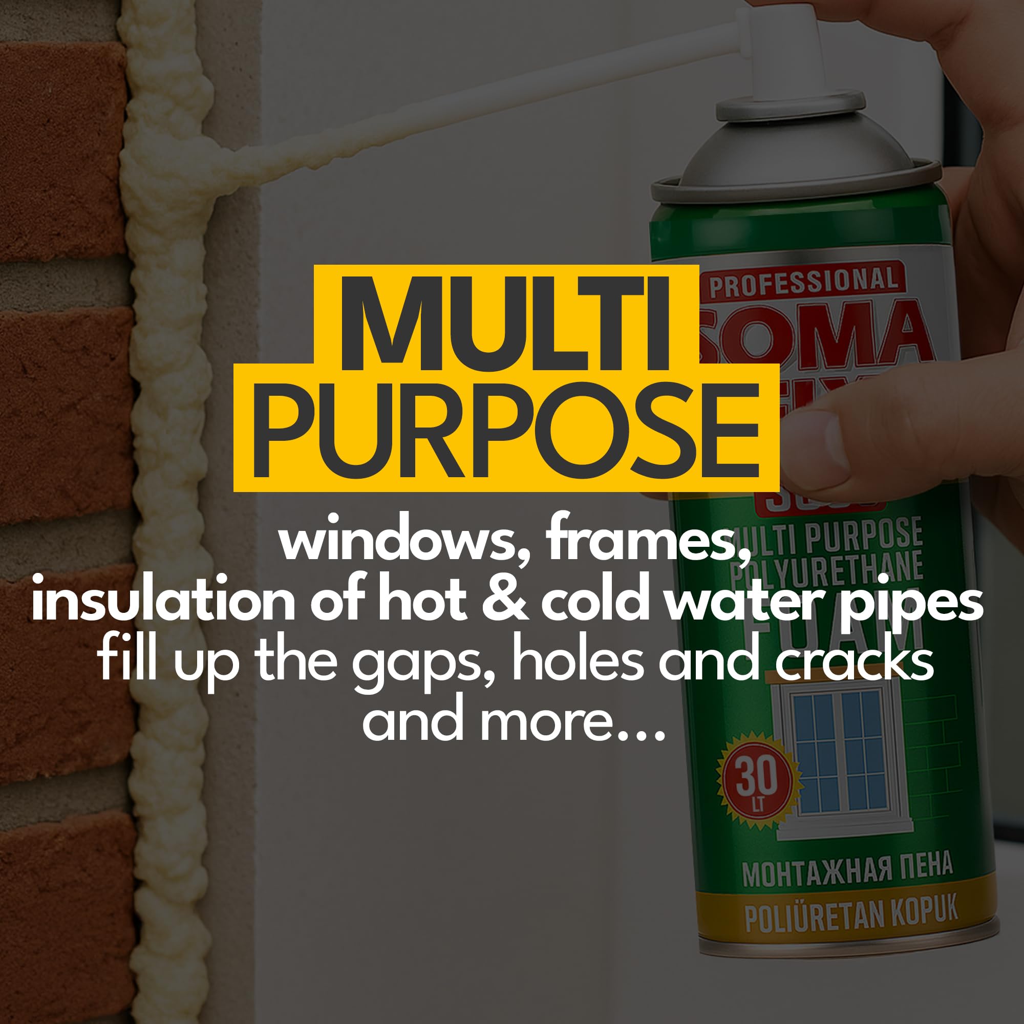 Expanding Foam - Multipurpose Polyurethane Foam Filler for Doors Pipes, Frames, Windows, Cracks & Holes + All Weather (500ML) - Image 4